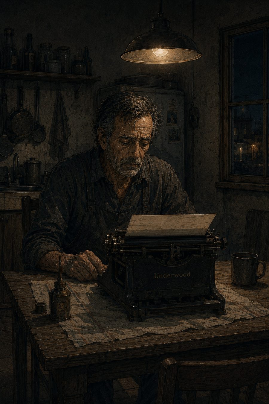 Mateo ante la máquina de escribir