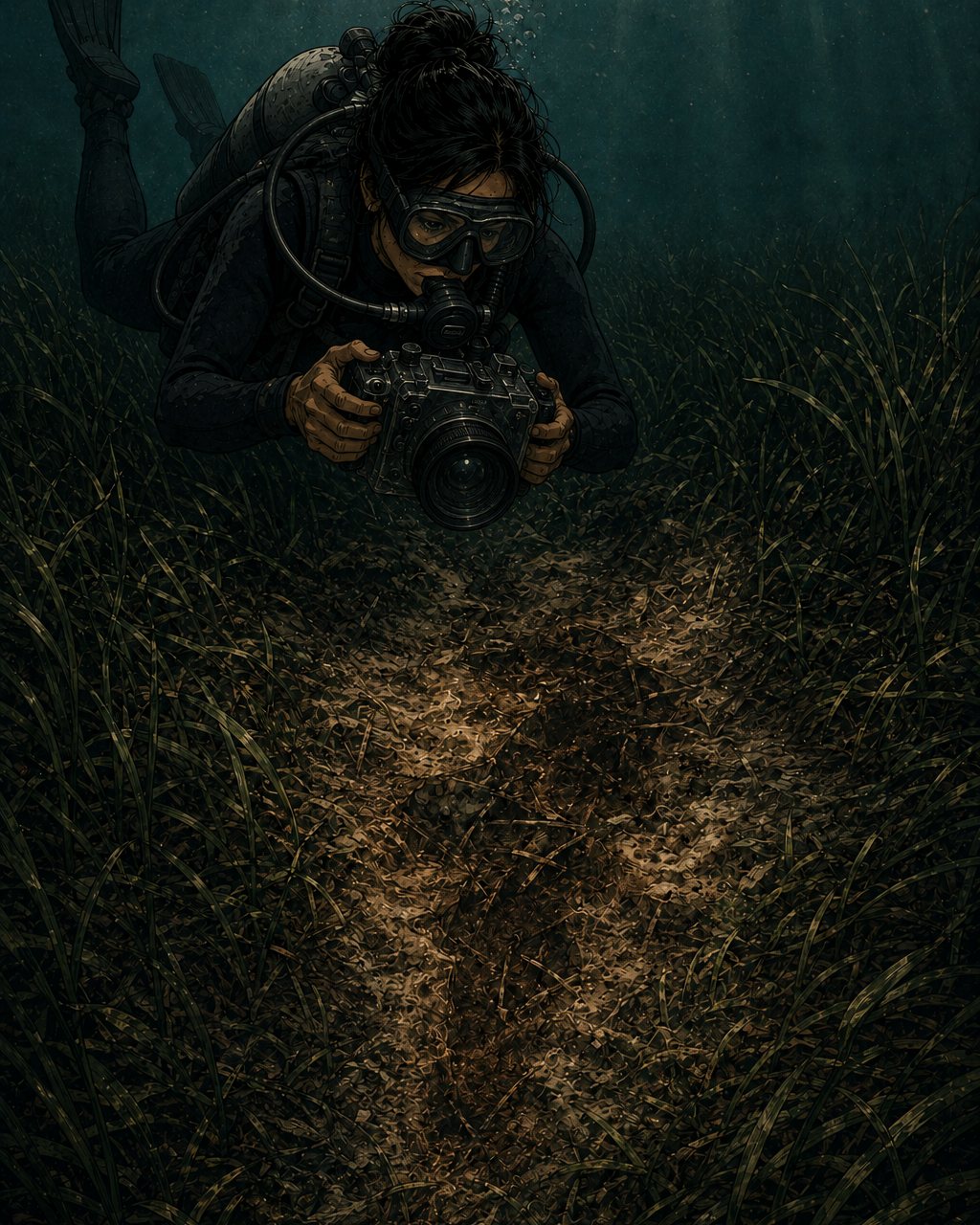 Sofía buceando sobre la pradera de posidonia